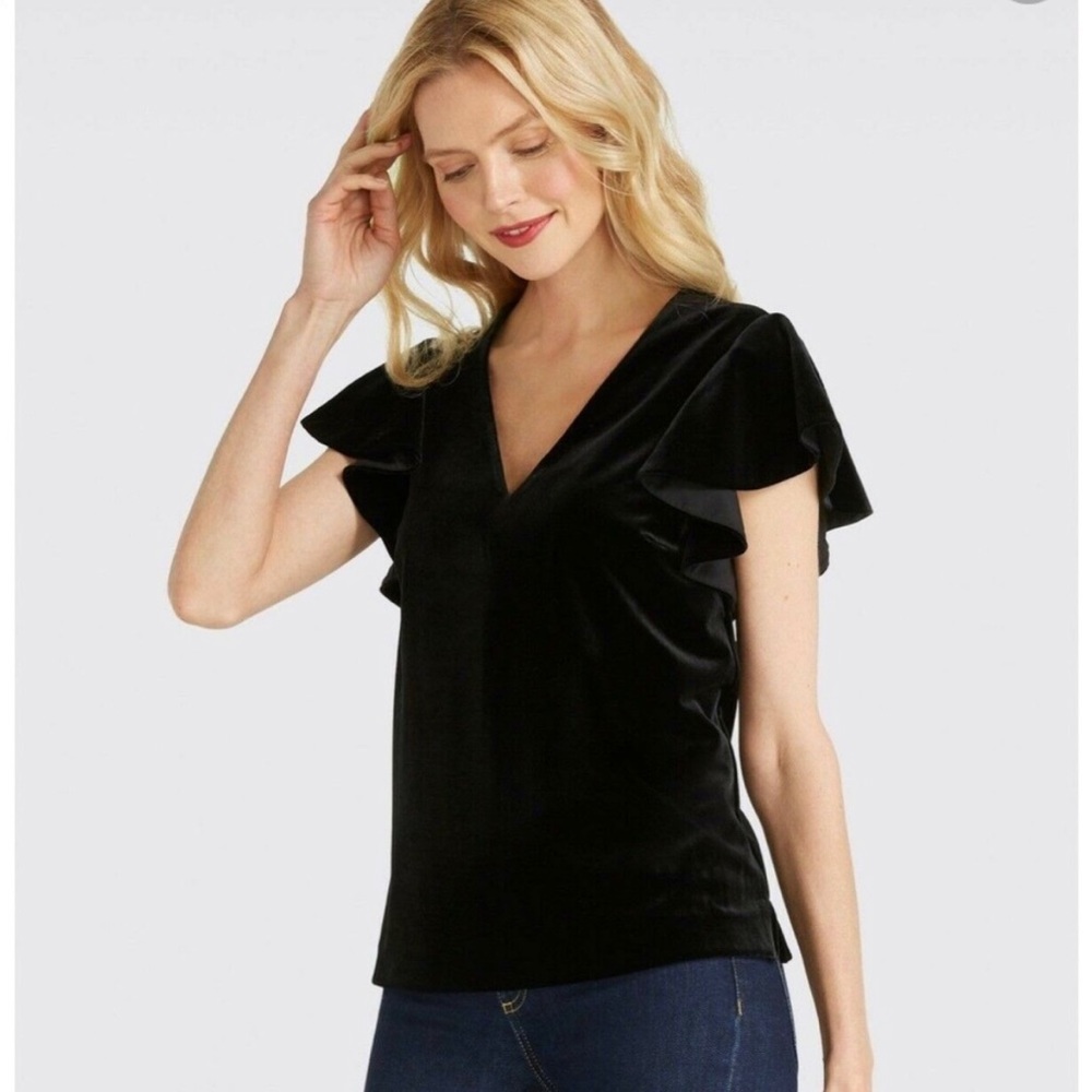 Draper James Velvet Flutter Sleeve Blouse Black size 4